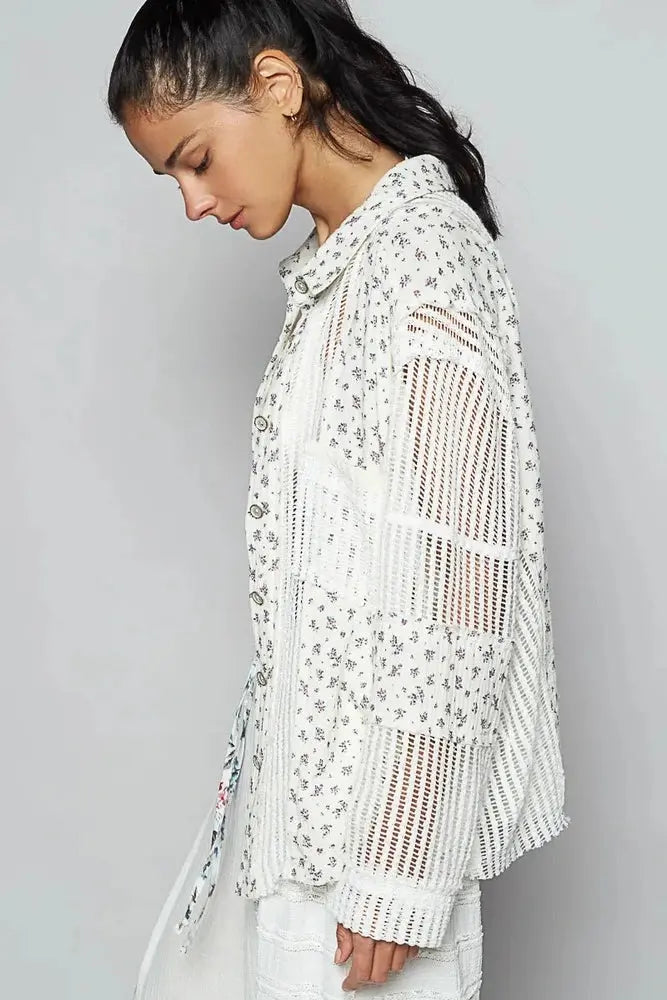 Floral Crochet Patchwork Long Sleeve Shirt