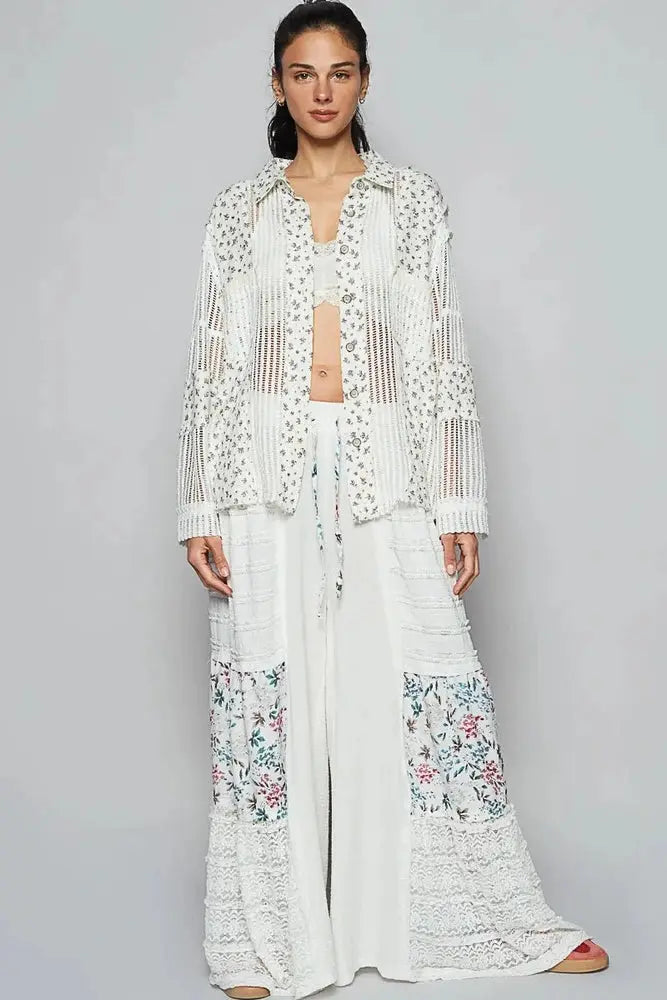 Floral Crochet Patchwork Long Sleeve Shirt