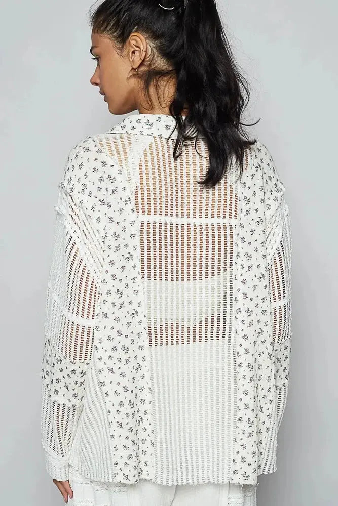 Floral Crochet Patchwork Long Sleeve Shirt