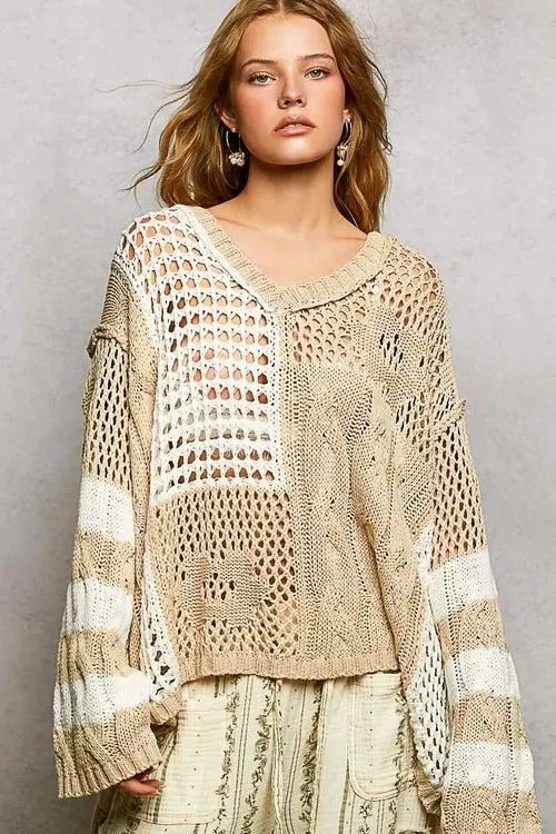 Twisted-Weave Earth-Tone Knit Top