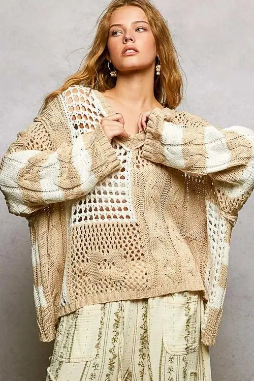 Twisted-Weave Earth-Tone Knit Top