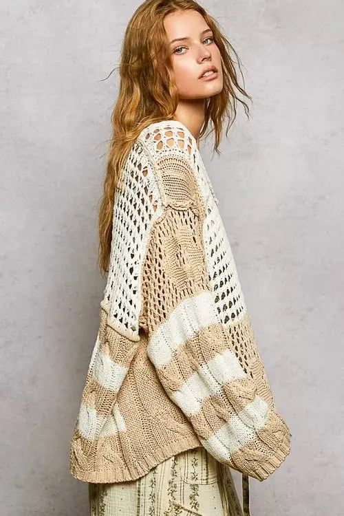 Twisted-Weave Earth-Tone Knit Top