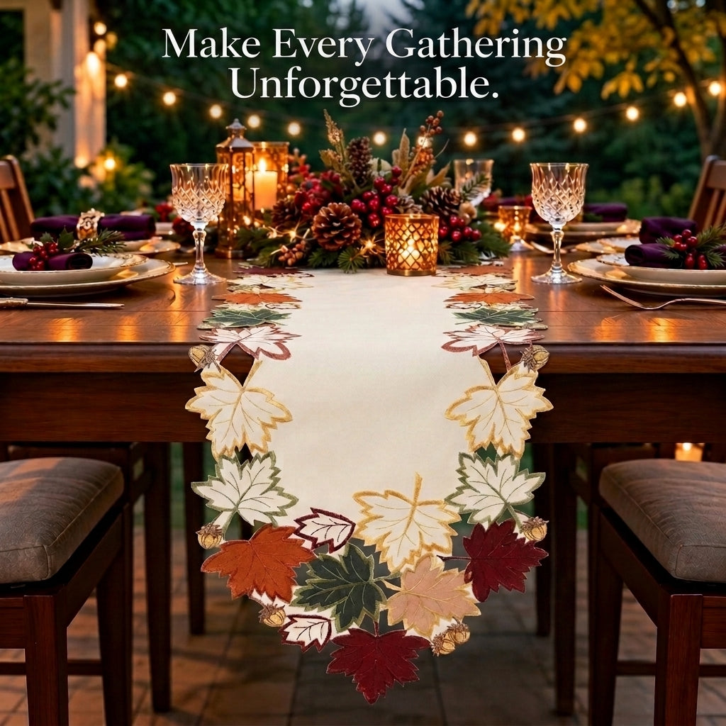 Cream White Table Runner – Falling Petals, 14x108 Inch