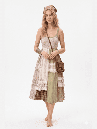 Patchwork Lace Trimmed A-Line Dress