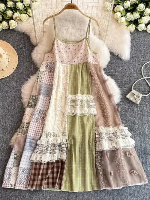 Patchwork Lace Trimmed A-Line Dress