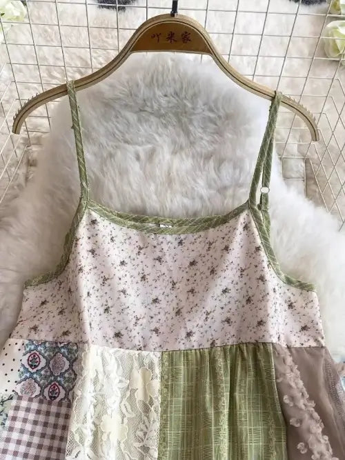 Patchwork Lace Trimmed A-Line Dress