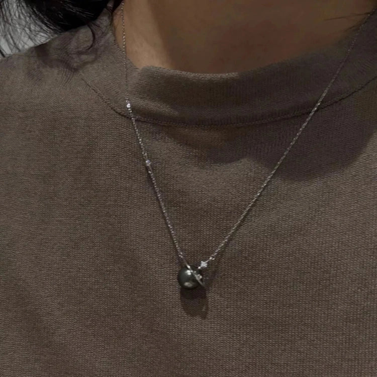Pearl Planet Pendant Necklace 925 Sterling Silver