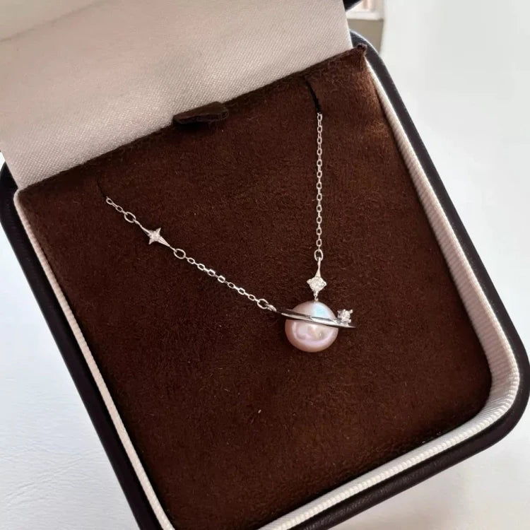 Pearl Planet Pendant Necklace 925 Sterling Silver