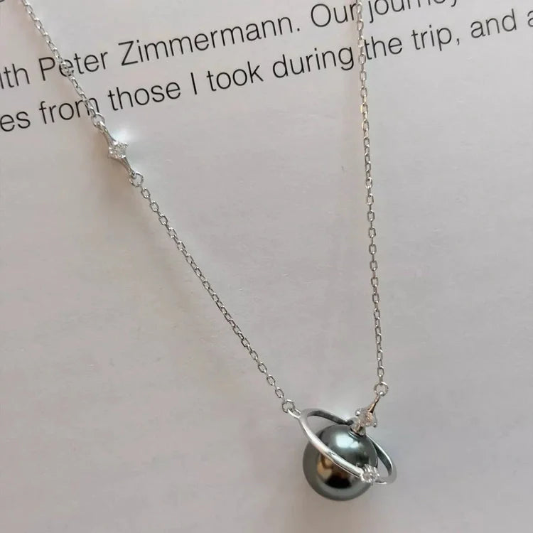 Pearl Planet Pendant Necklace 925 Sterling Silver