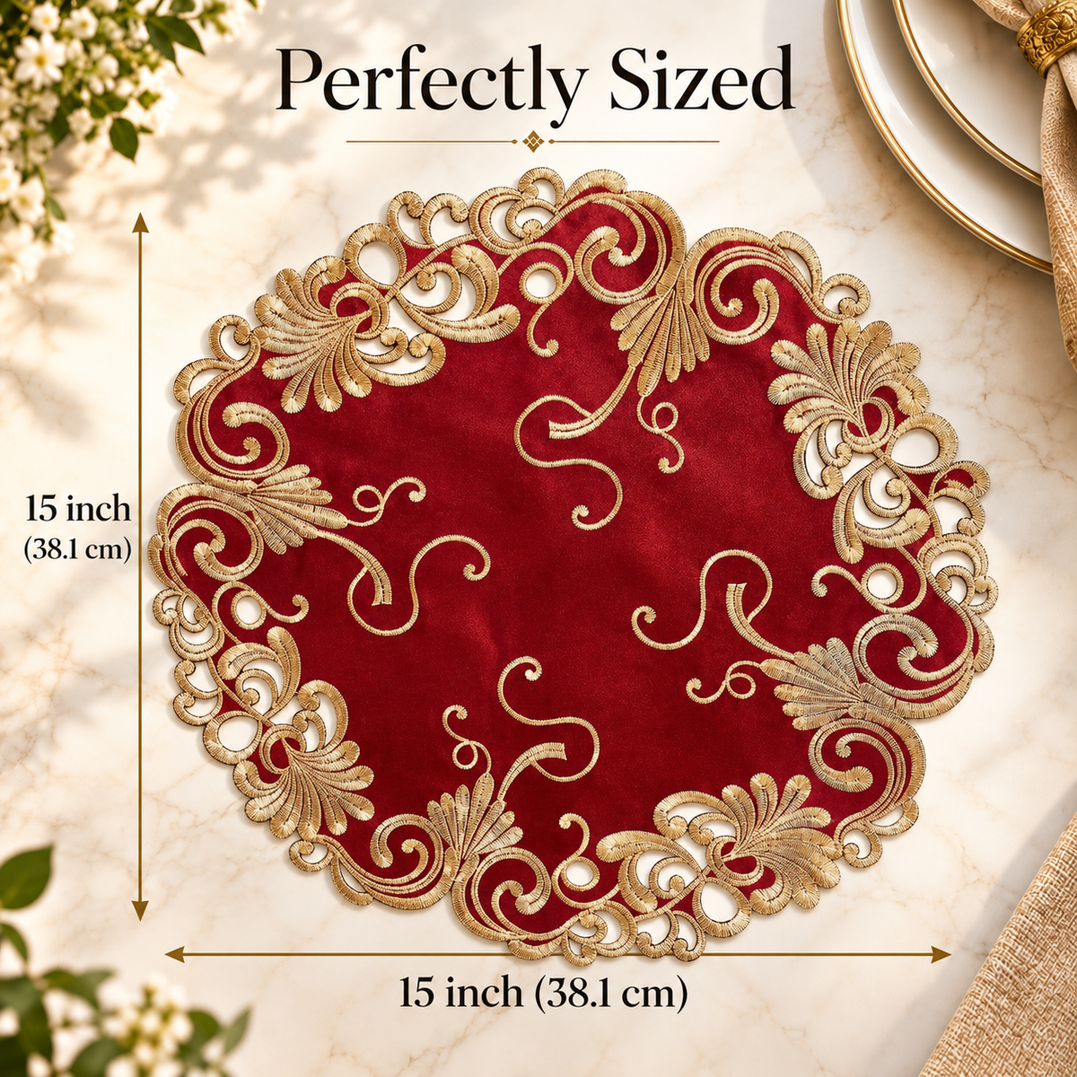 Burgundy Gold Doilies – Burgundy Charm, 15 Inch