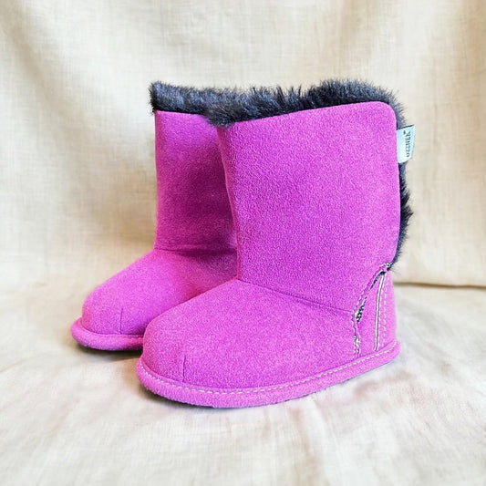 Magenta Faux-Fur Barefoot Boot Topper | Ozznek Removable Sole Shoes