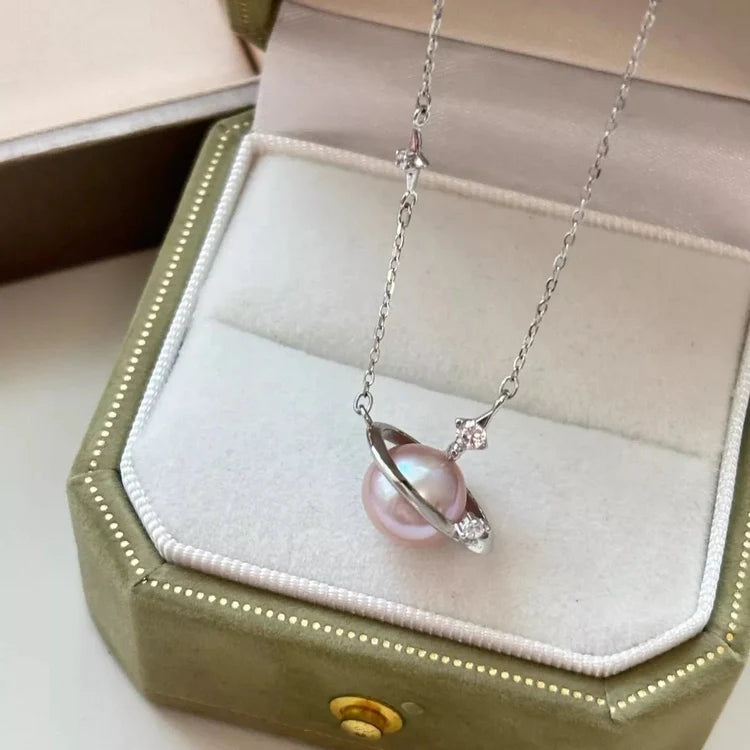Pearl Planet Pendant Necklace 925 Sterling Silver