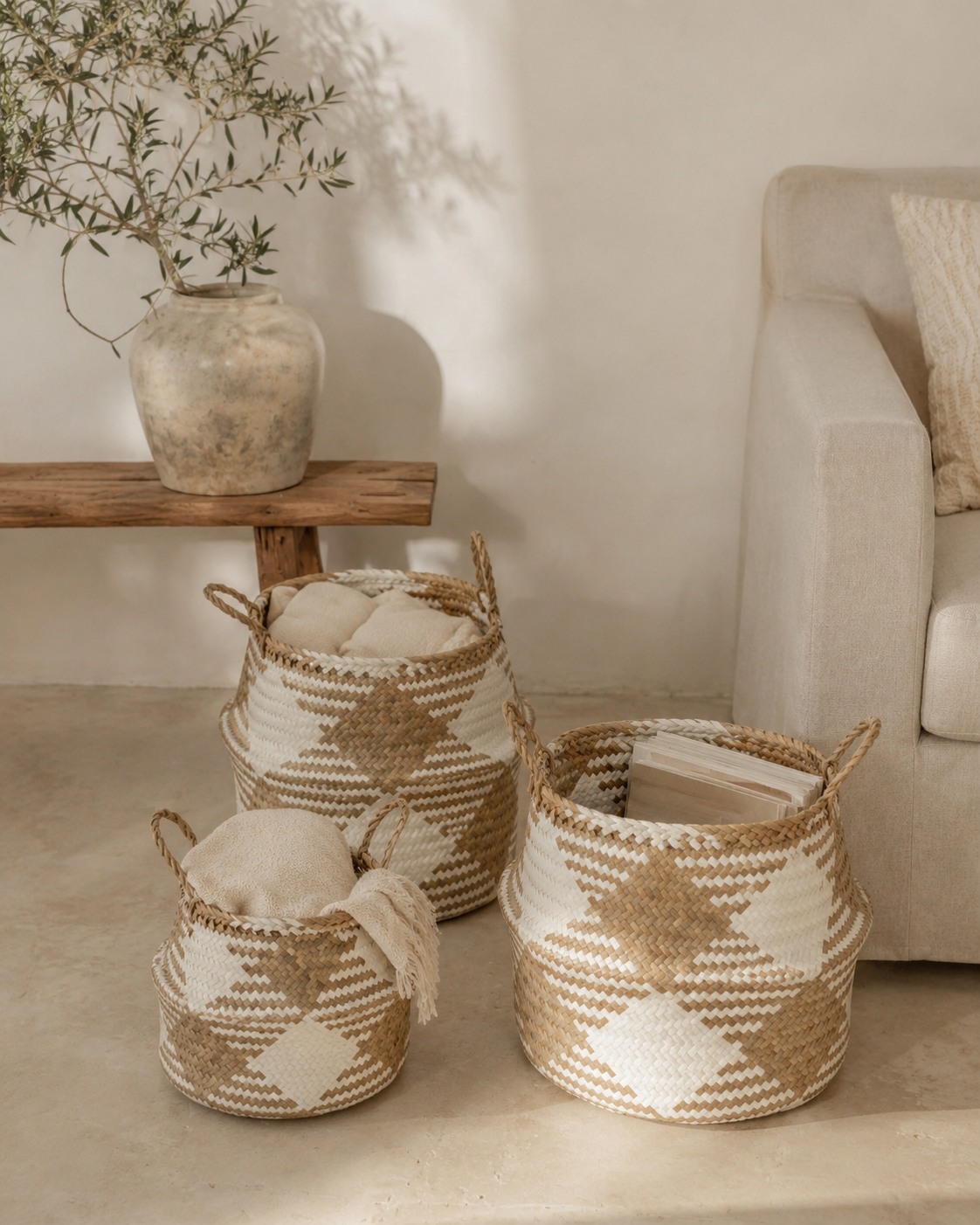 Plaid Woven Storage Basket