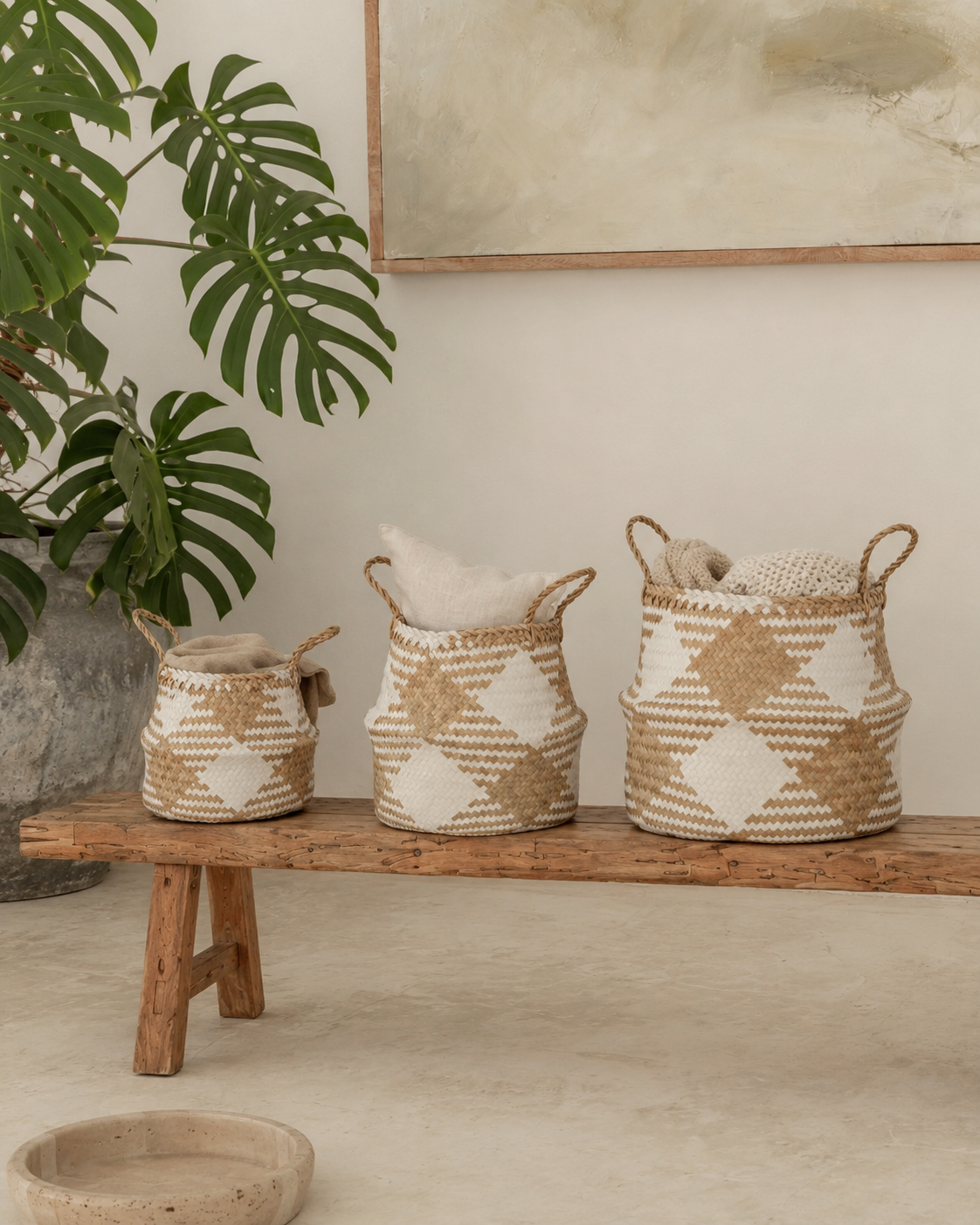 Plaid Woven Storage Basket