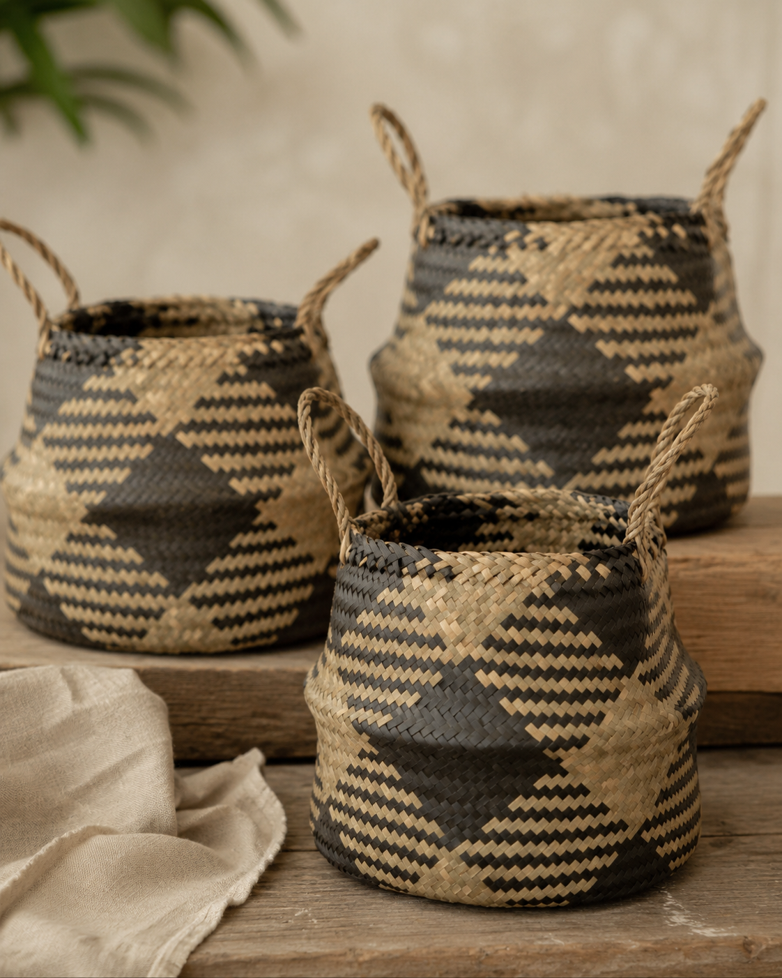 Plaid Woven Storage Basket