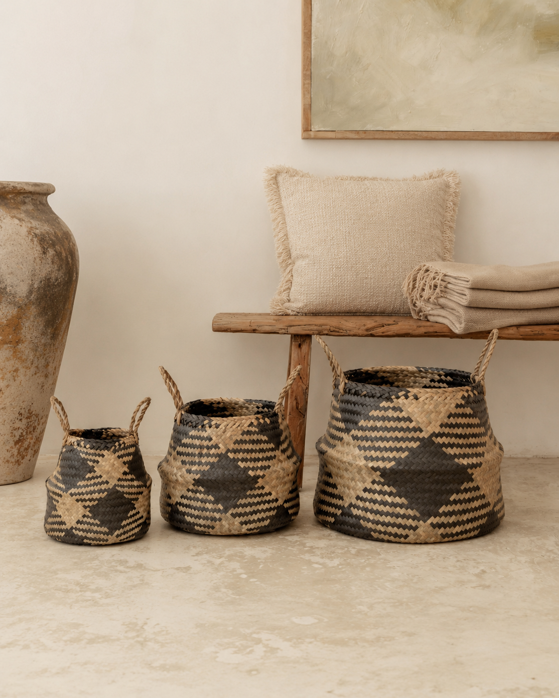 Plaid Woven Storage Basket