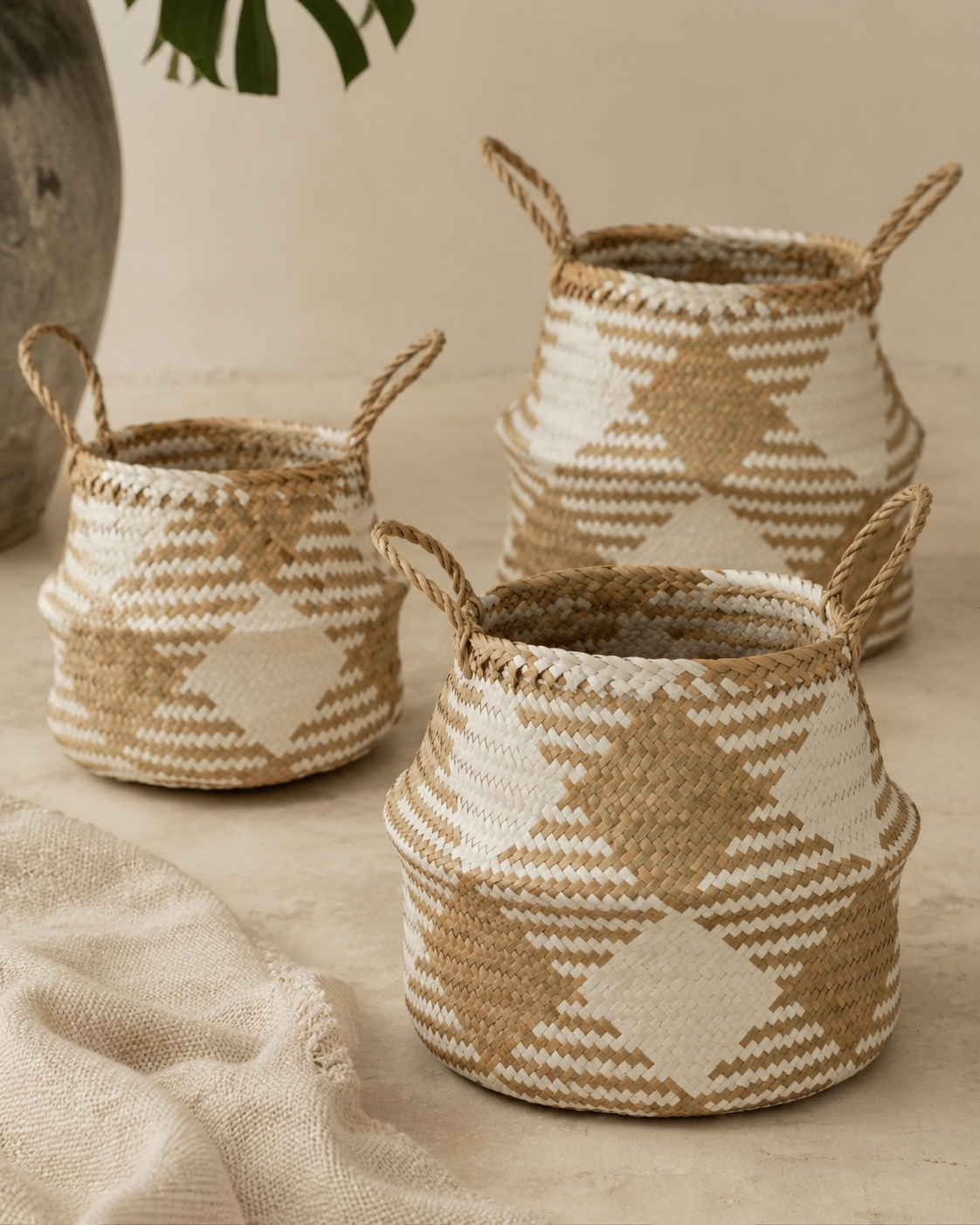 Plaid Woven Storage Basket