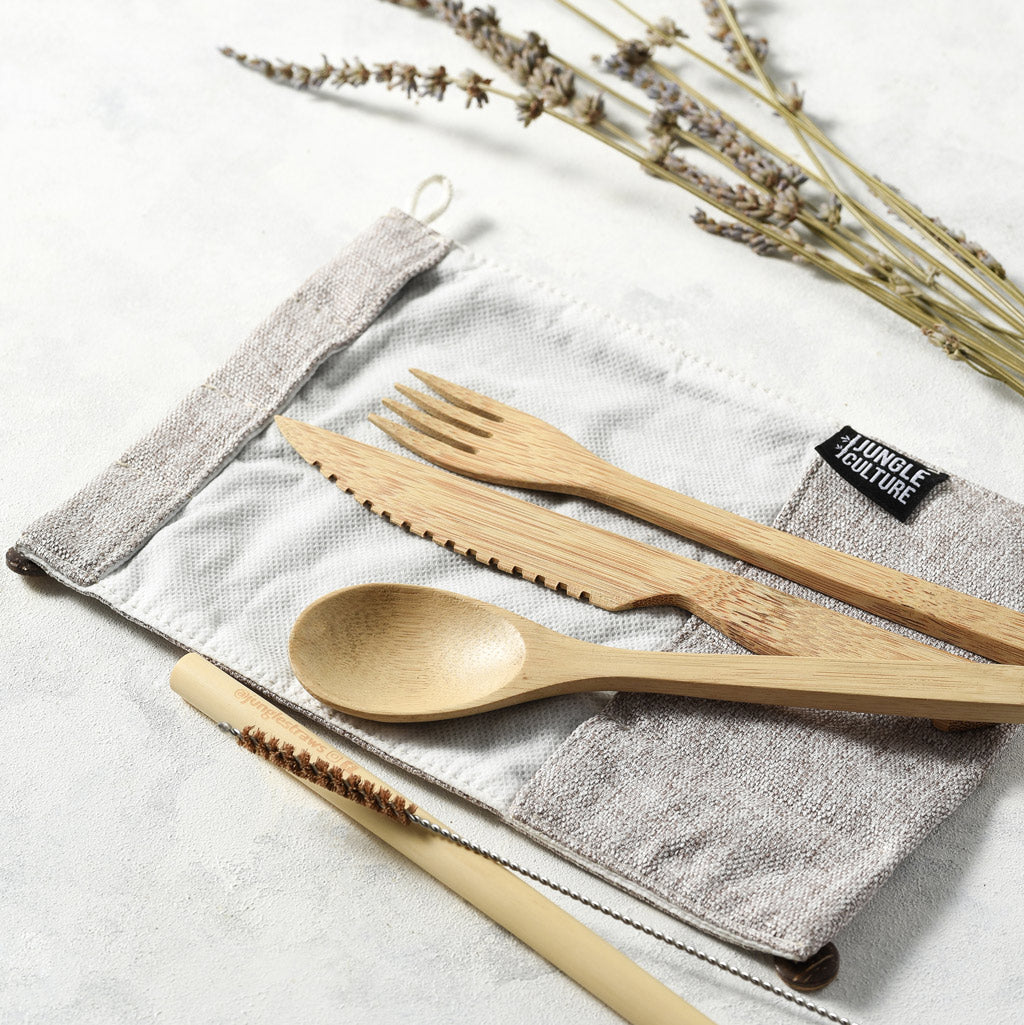 Bamboo Cutlery Set (Red Bag)
