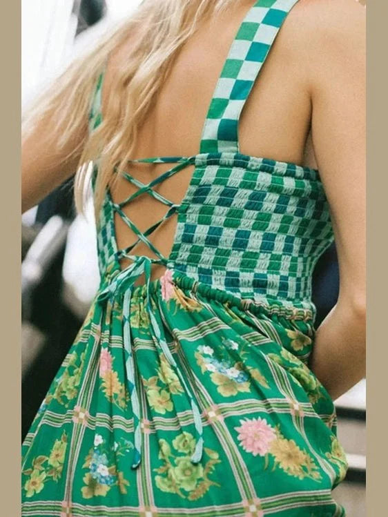 Printed Square Neck Tiered Dress