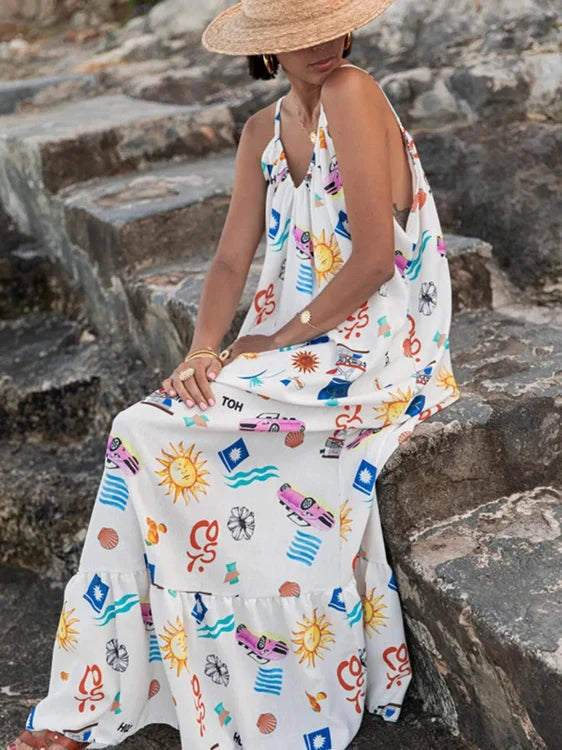 Printed V-Neck Summer Maxi Dress for Effortless Style and Comfort
