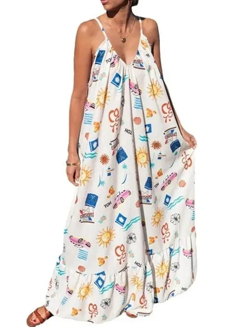Women's Printed Maxi Dress | V-Neck, Boho Summer | Effortless Comfort