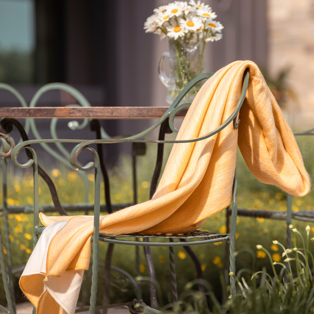 Reversible Alpaca Throw Blanket Handwoven From Ecuador - Daffodil & White - Kani Collection