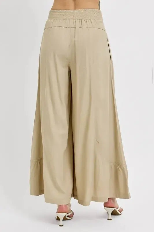 RISEN Shirring Detail Wide Leg Pants for Effortless Style and Comfort