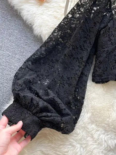 Refined Boho Lace Tie Back Long Sleeve Top