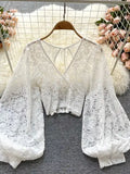 Refined Boho Lace Tie Back Long Sleeve Top