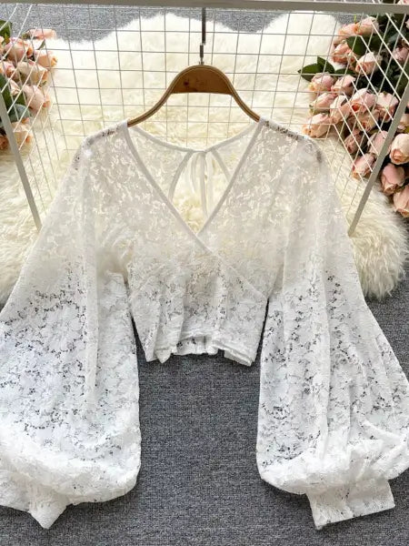 Refined Boho Lace Tie Back Long Sleeve Top
