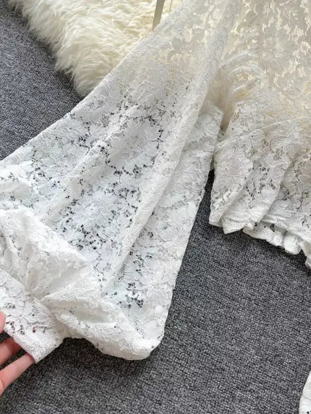 Refined Boho Lace Tie Back Long Sleeve Top