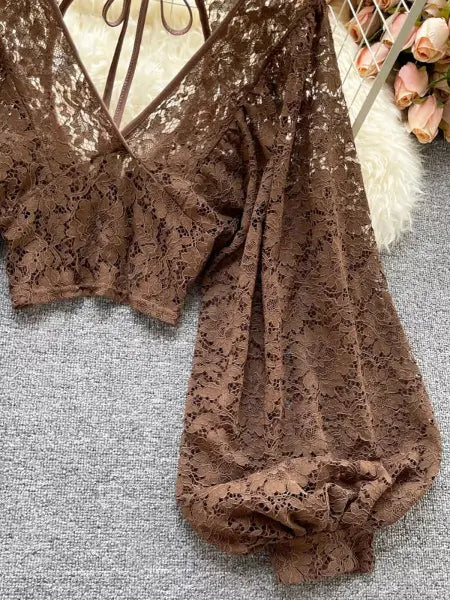 Refined Boho Lace Tie Back Long Sleeve Top