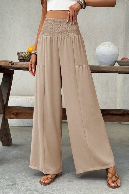 Refined Boho Wide Leg Pants with Smocked Waist
