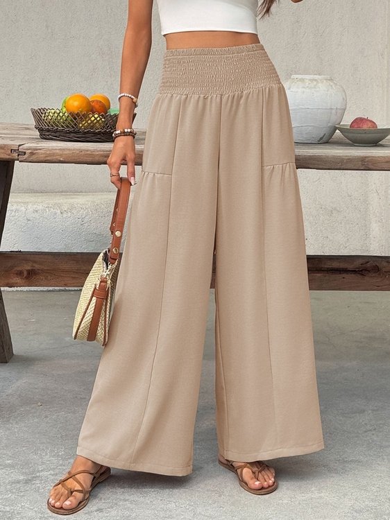 Refined Boho Wide Leg Pants with Smocked Waist