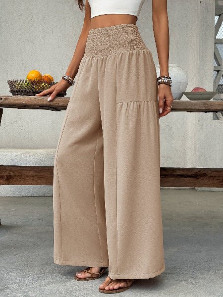 Refined Boho Wide Leg Pants with Smocked Waist