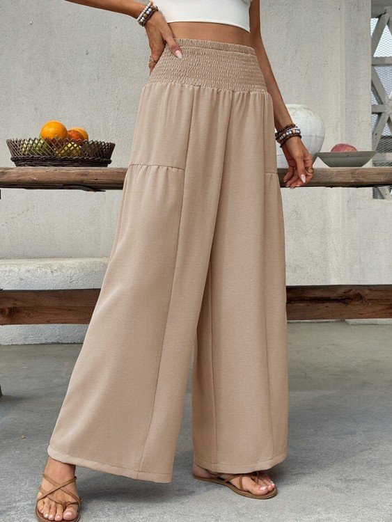Refined Boho Wide Leg Pants with Smocked Waist