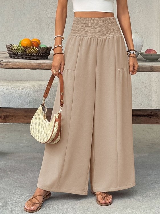 Refined Boho Wide Leg Pants with Smocked Waist