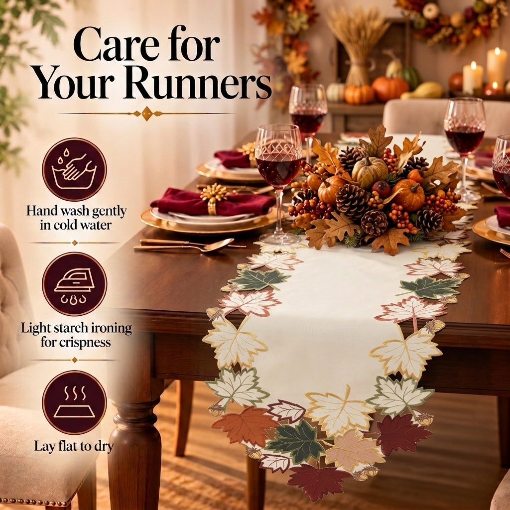 Cream White Table Runner – Falling Petals, 14x108 Inch