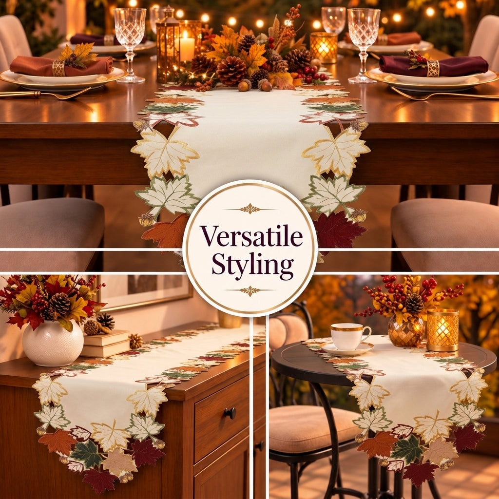 Cream White Table Runner – Falling Petals, 14x108 Inch