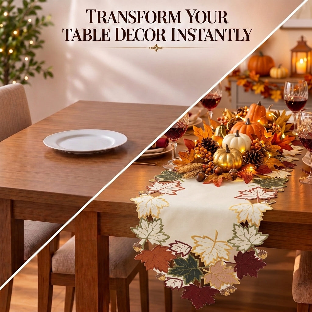 Cream White Table Runner – Falling Petals, 14x108 Inch