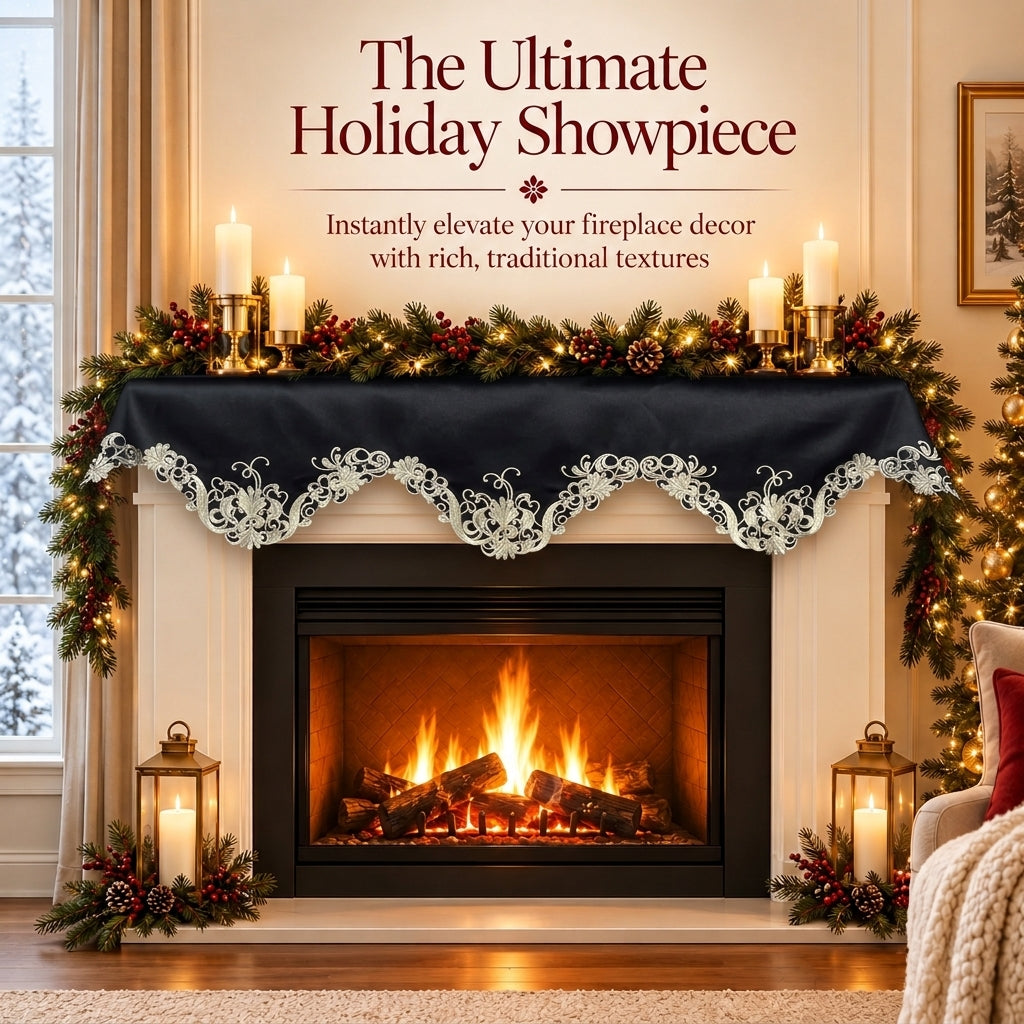 Black Gold Mantel Scarf – Golden Night, 18x90 Inch
