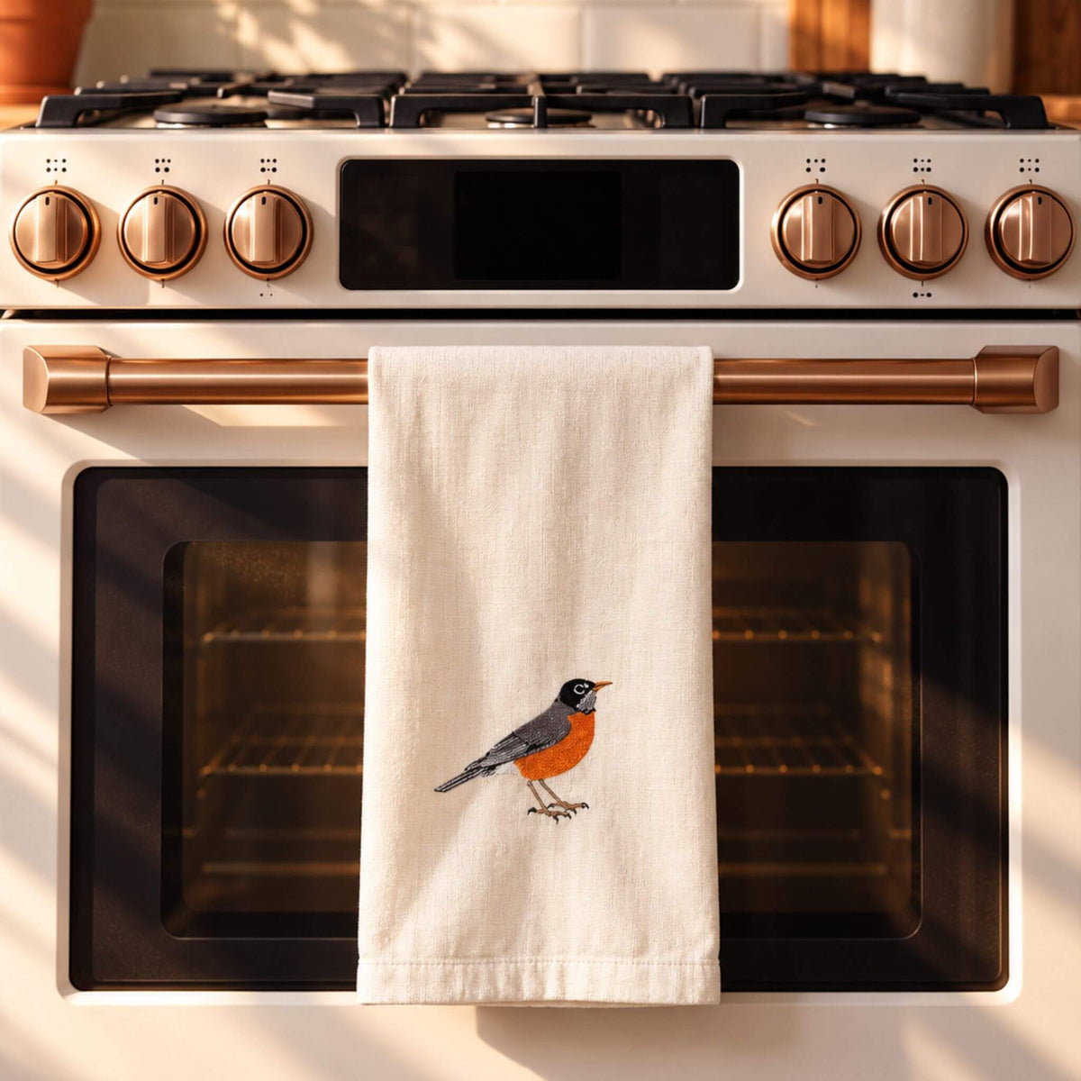 Bird Embroidered Cotton Tea Towels - Handmade Kitchen Gift