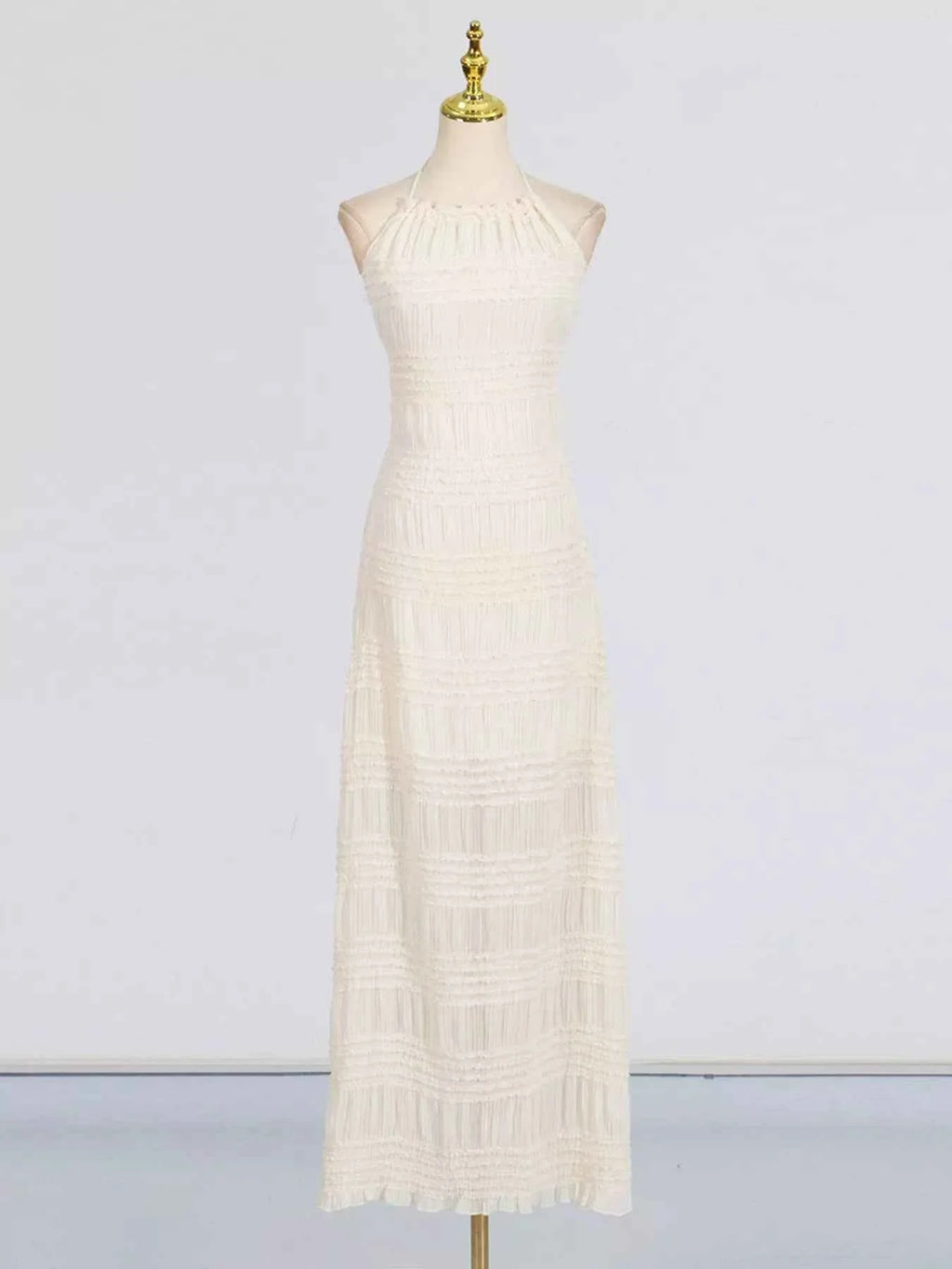 Ruched Halter Neck Smocked Maxi Dress