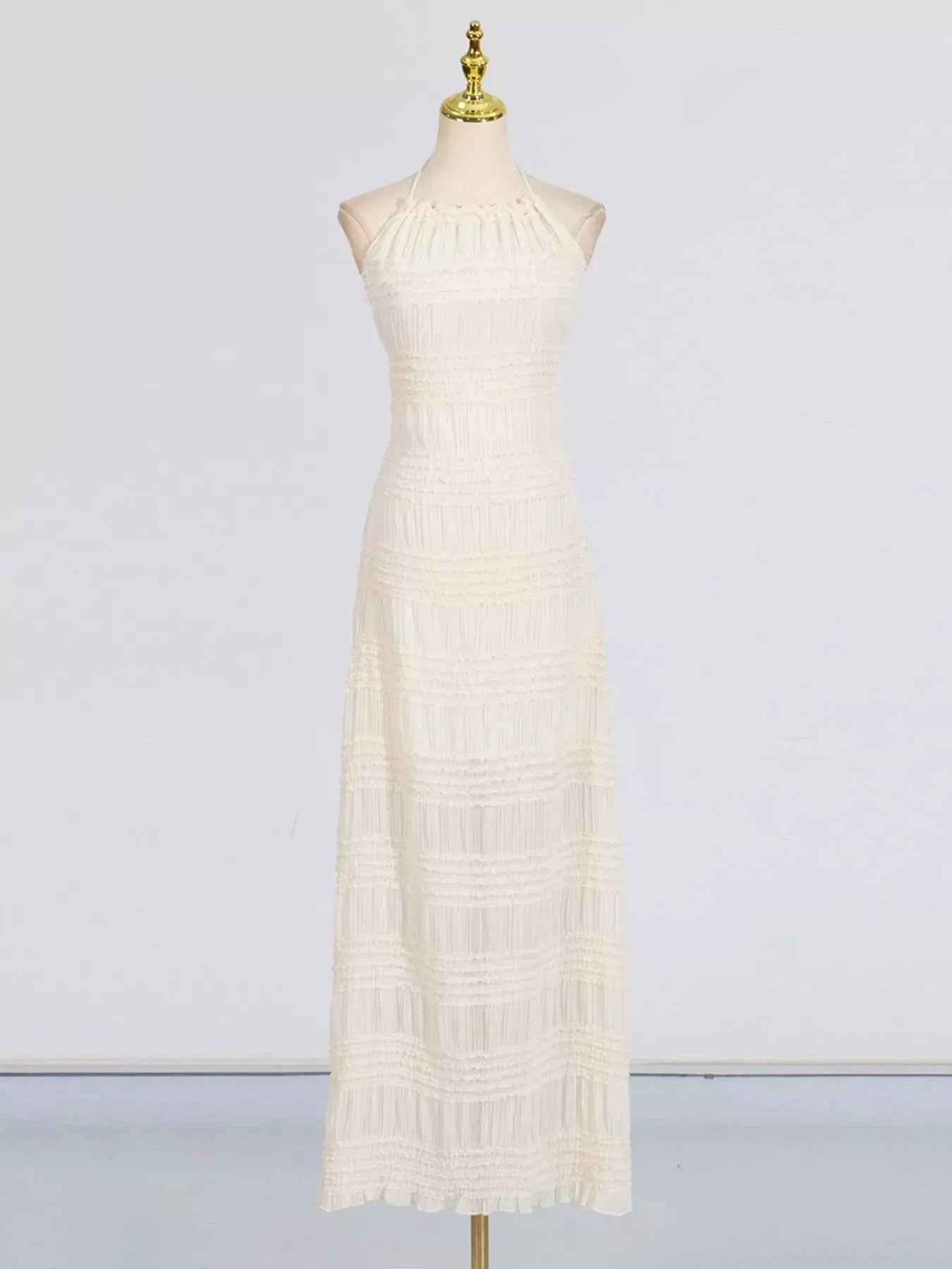 Ruched Halter Neck Smocked Maxi Dress