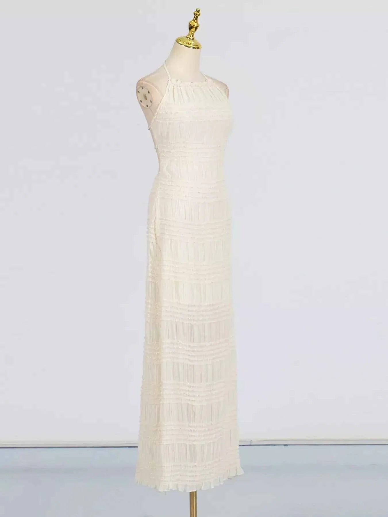 Ruched Halter Neck Smocked Maxi Dress