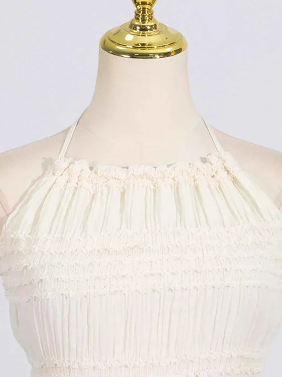 Ruched Halter Neck Smocked Maxi Dress