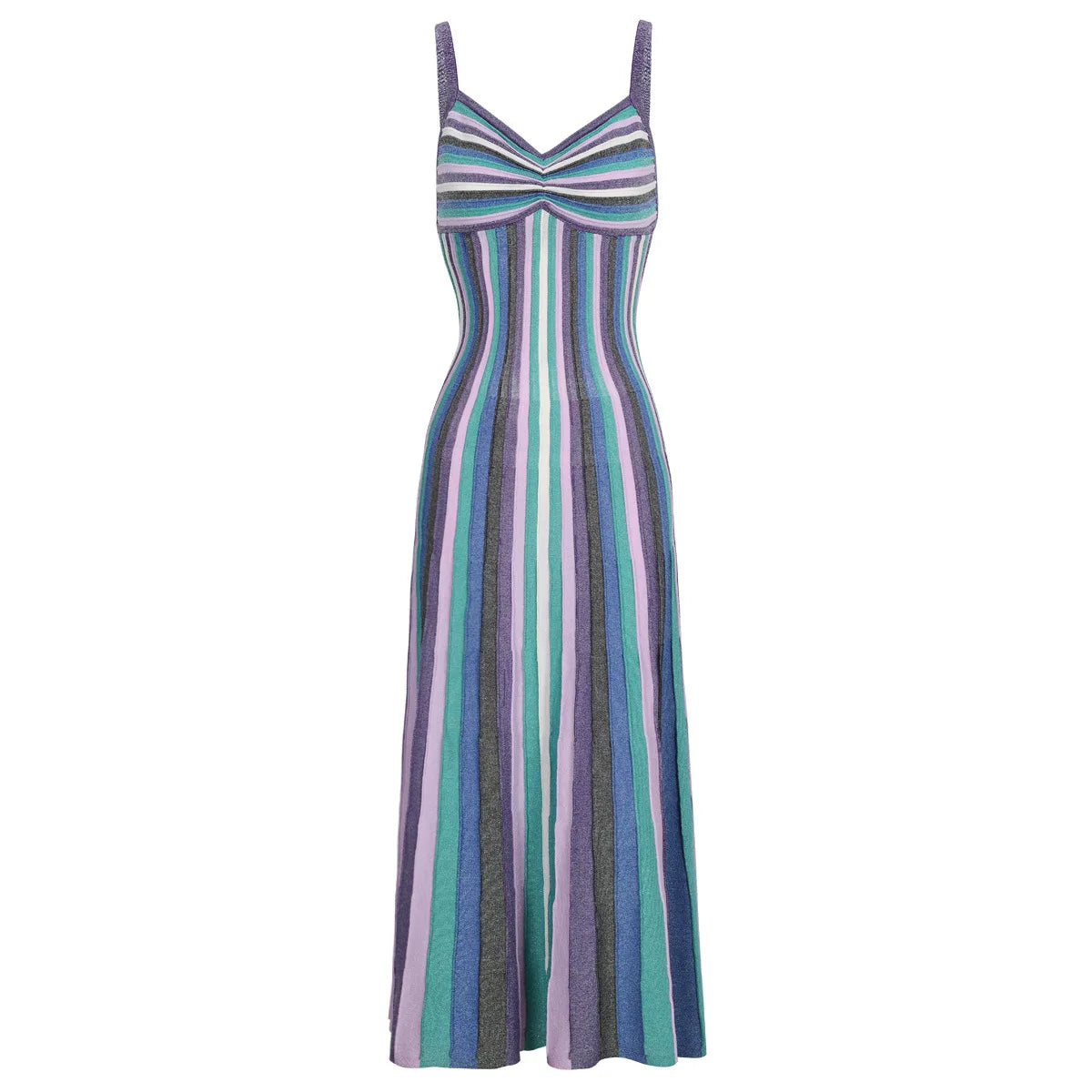Vibrant Striped Knit Midi Dress