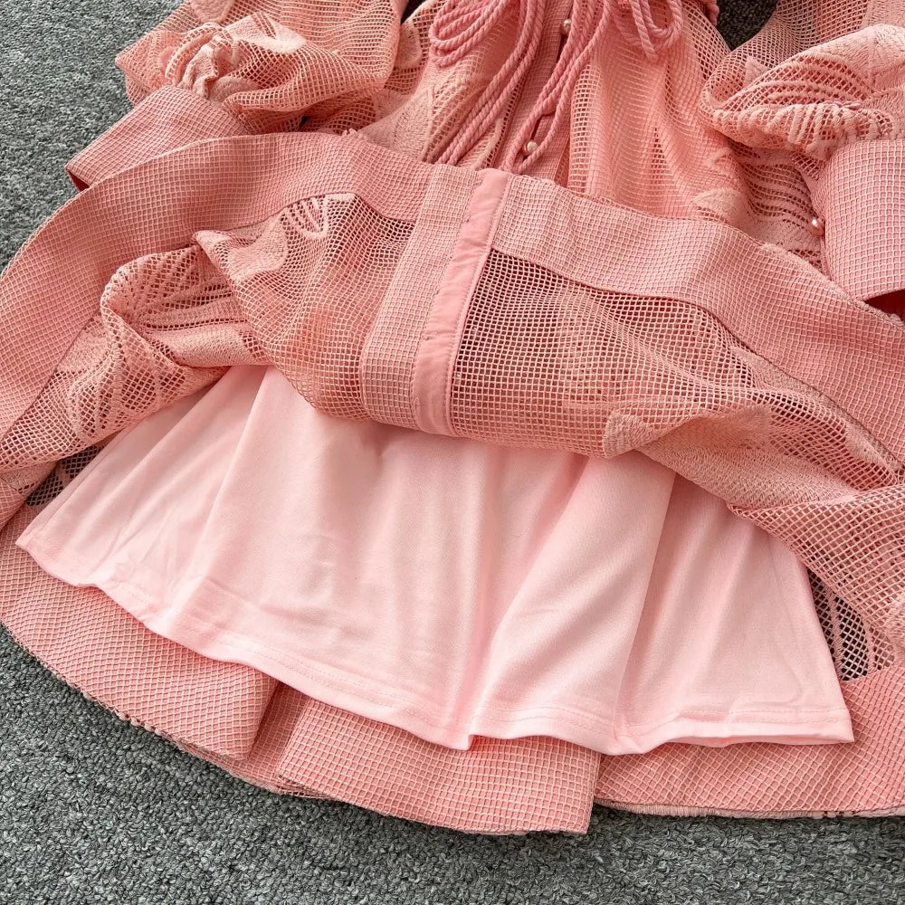 Graceful Floral Hollow A-Line Dress