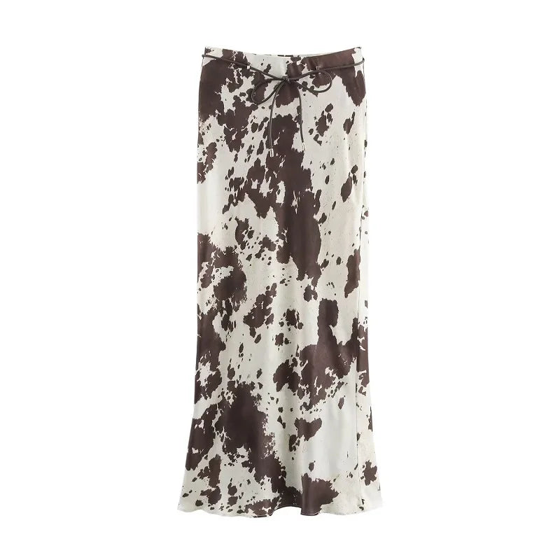 Untamed Printed Satin Midi Skirt