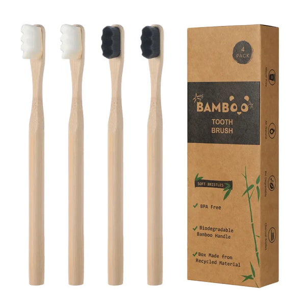 4Pcs Eco-Friendly Bamboo Soft Bristle Toothbrush Set
